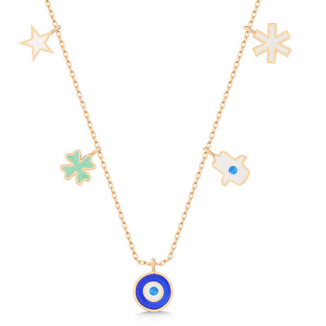 Necklace - Rose Gold Tone Multi-Charm Lucky Amulet