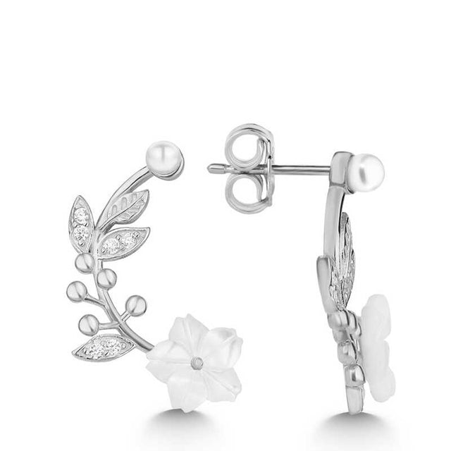 Sterling Silver Pearl & Mother-of-Pearl Floral Earrings