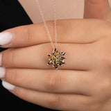 Necklace - Rose Gold Tone Lotus Flower Pendant with Olive & Brown Gemstones