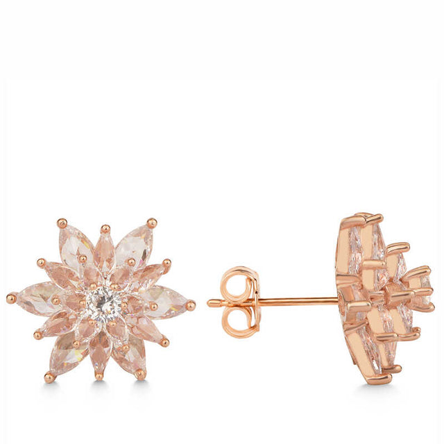 Stud Earrings - Rose Gold Plated Marquise CZ Lotus Flower
