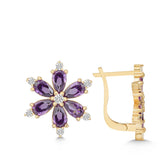 Flower Hoop Earrings - Gold-Tone Amethyst-Like & Zirconia