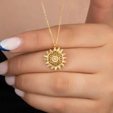 Gold Plated Silver Sun Necklace - Dainty Filigree with Clear Stones