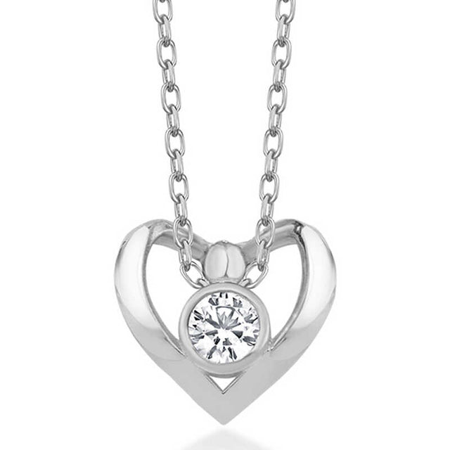 Sterling Silver Heart Solitaire Pendant Necklace - Elegant Design