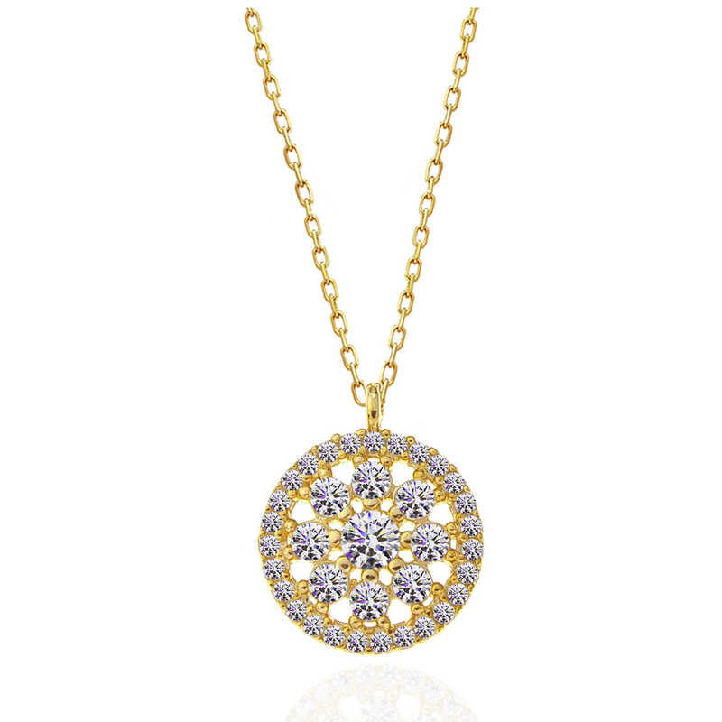 Necklace - Gold-Tone Simulated Diamond Floral Cluster Pendant