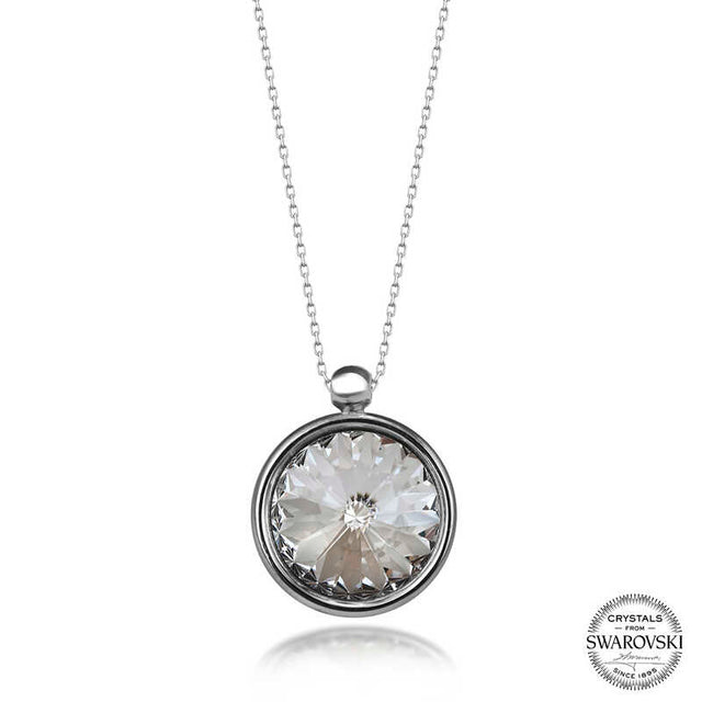 Sterling Silver Necklace - Framed Faceted Swarovski Crystal Pendant