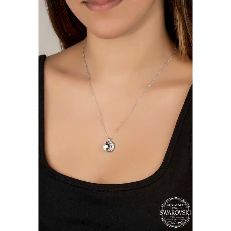 Sterling Silver Necklace - Framed Faceted Swarovski Crystal Pendant