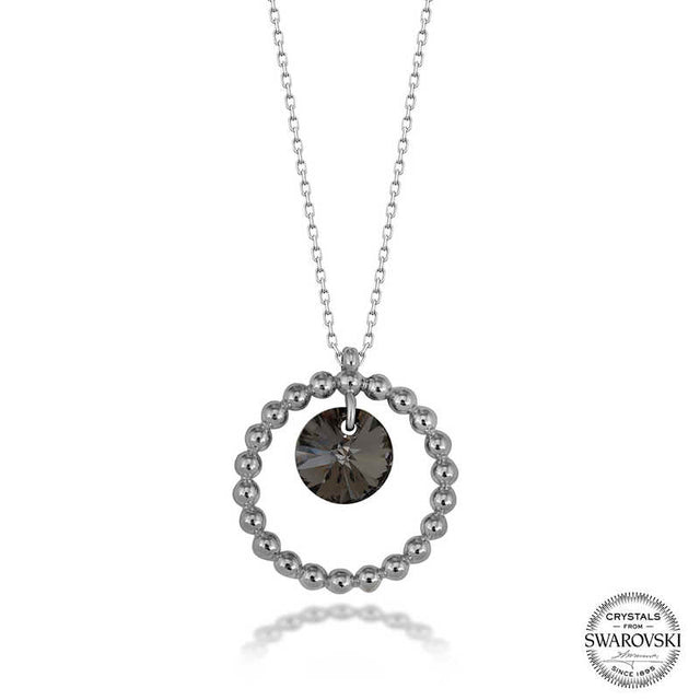 Sterling Silver Necklace - Beaded Circle with Sparkling Swarovski Crystal