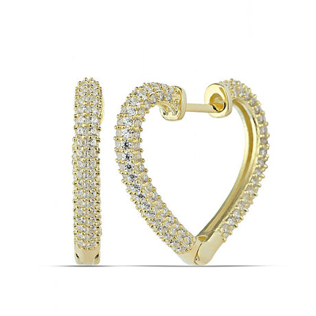 Sterling Silver Gold-Plated Pave Heart Hoop Earrings