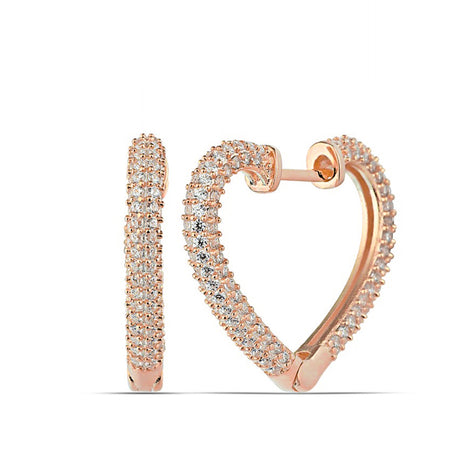 Heart Hoop Earrings - Rose Gold Plated Sterling Silver Pavé