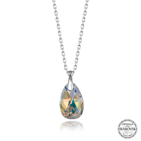Necklace - Sterling Silver Faceted Swarovski Crystal Teardrop Pendant