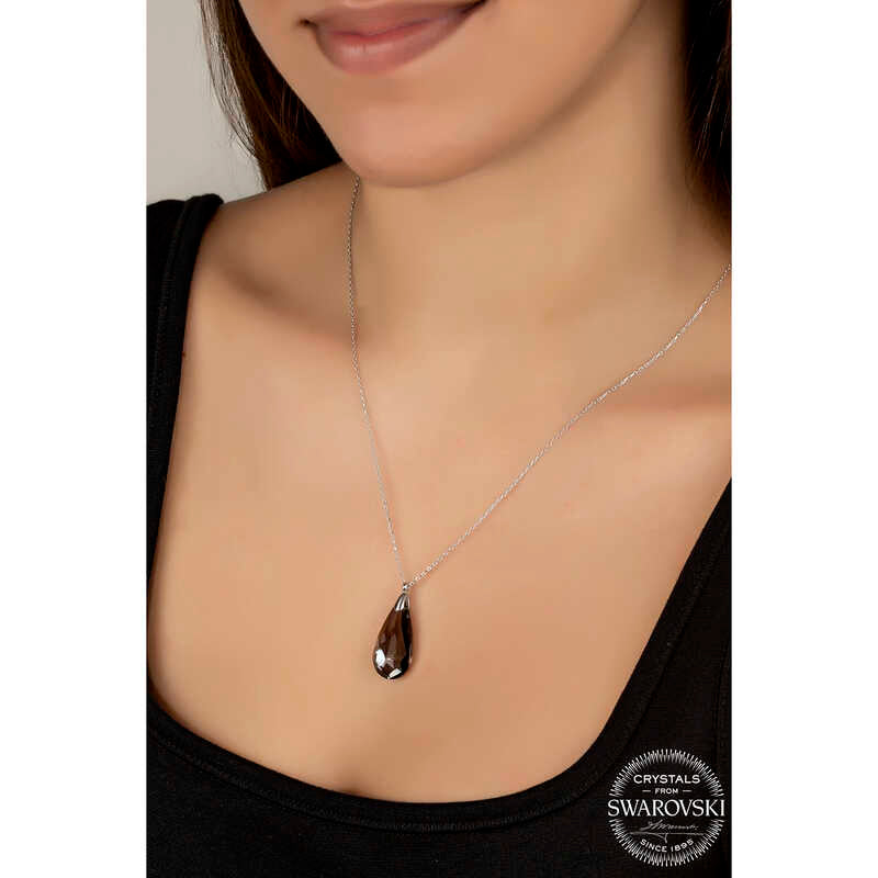 Necklace - Sterling Silver Dainty Teardrop Swarovski Crystal Pendant