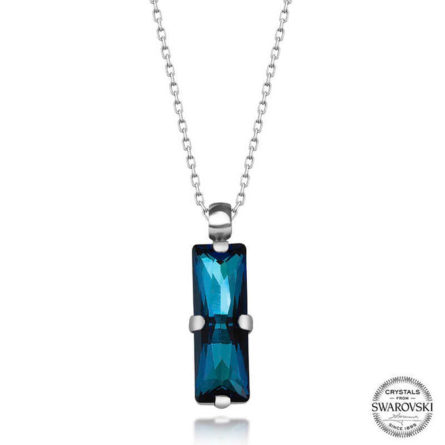 Sterling Silver Swarovski Crystal Blue Baguette Pendant Necklace