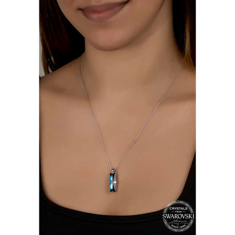 Sterling Silver Swarovski Crystal Blue Baguette Pendant Necklace