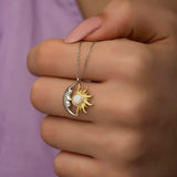 Opal Moon Sun Necklace - Sterling Silver Celestial Design