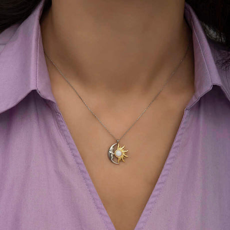 Opal Moon Sun Necklace - Sterling Silver Celestial Design