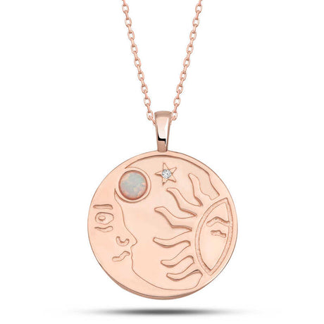 Necklace - Rose Gold-Tone Opal Sun & Moon Celestial Pendant