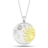 Sterling Silver Opal Moon Sun Medallion Necklace - Celestial Design