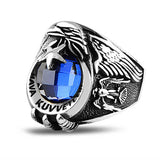 Premium Men's Silver Air Force Crescent Star Blue Stone Ring