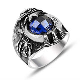 Premium Men's Silver Air Force Crescent Star Blue Stone Ring