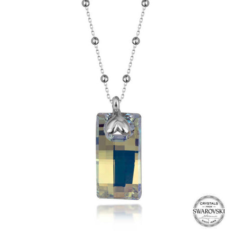 Swarovski Crystal Baguette Pendant Necklace - Sterling Silver Beaded Chain