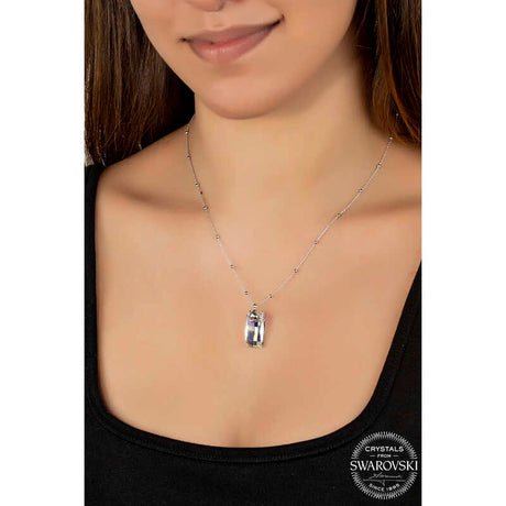 Swarovski Crystal Baguette Pendant Necklace - Sterling Silver Beaded Chain