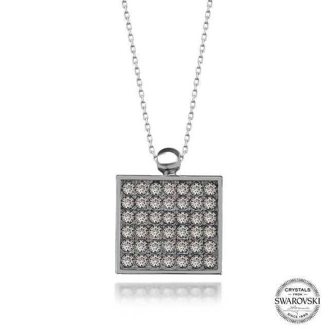 Sterling Silver Necklace - Square Pave Swarovski Crystal Pendant