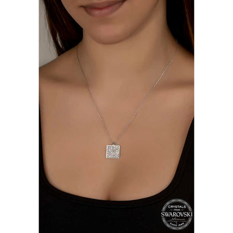 Sterling Silver Necklace - Square Pave Swarovski Crystal Pendant