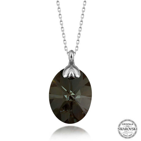 Sterling Silver Necklace - Faceted Oval Swarovski Crystal Pendant