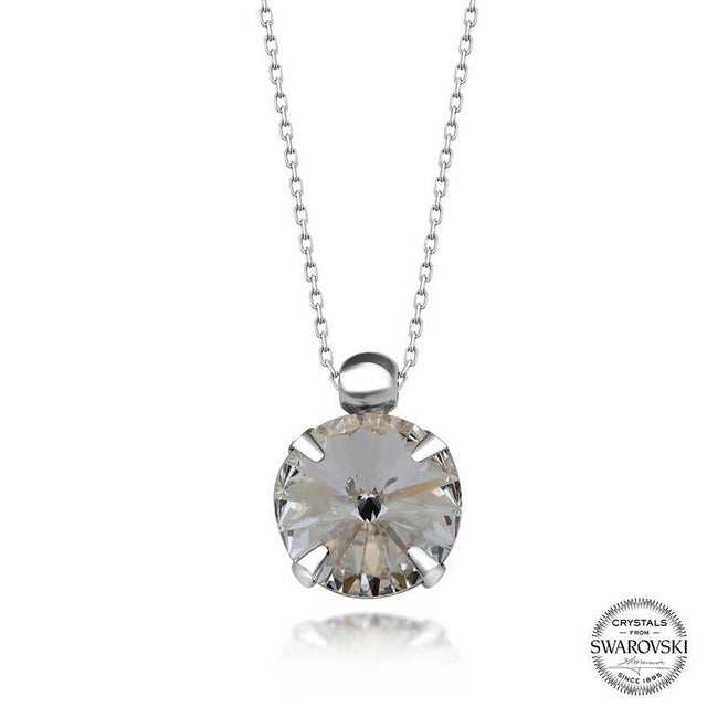 Necklace - Sterling Silver Solitaire Pendant with Swarovski Crystal
