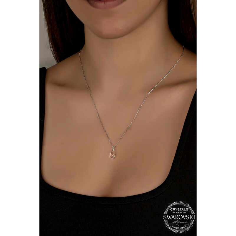 Sterling Silver Necklace - Swarovski Crystal Drop Cut Pendant