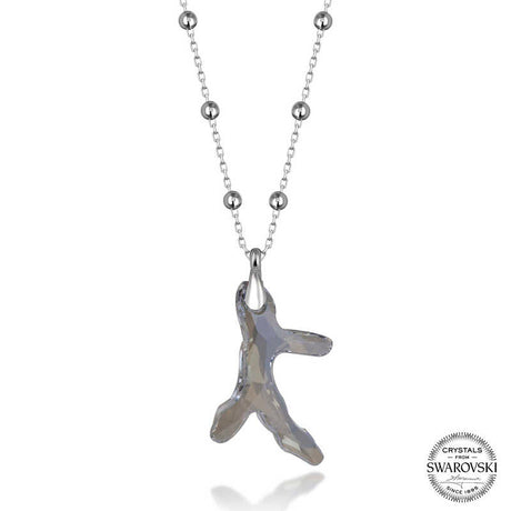 Swarovski Crystal Coral Pendant Necklace - Silver Ball Chain