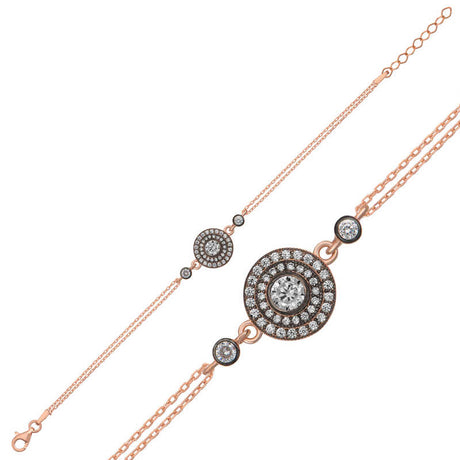 Rose Gold-Tone Clear Gemstone Halo Flower Bracelet
