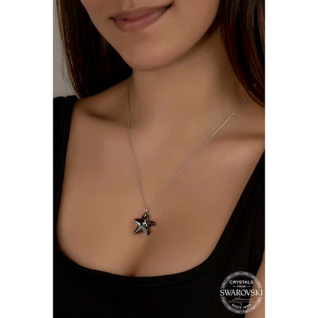 Necklace - Sterling Silver Swarovski Crystal Starfish Pendant