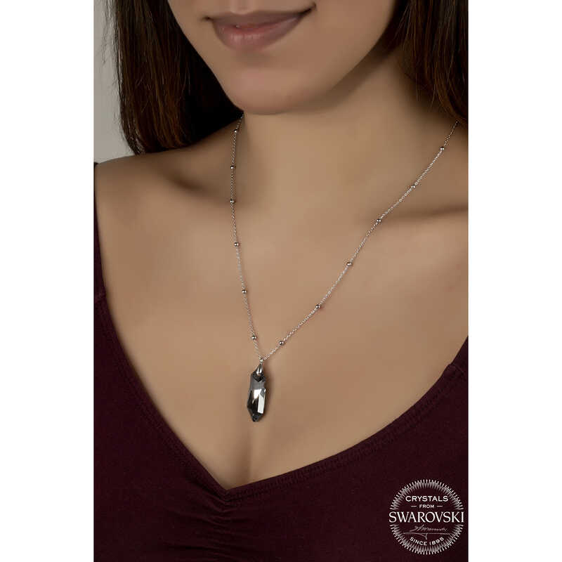 Necklace - Swarovski Crystal Abstract Pendant Beaded Silver Chain