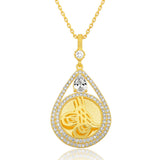 Gold Plated Silver Teardrop Tughra Necklace - Cubic Zirconia Statement Pendant