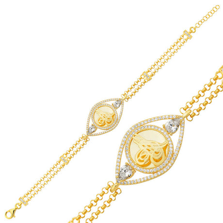 Gold Plated Tughra Bracelet - Elegant Cubic Zirconia Statement Piece