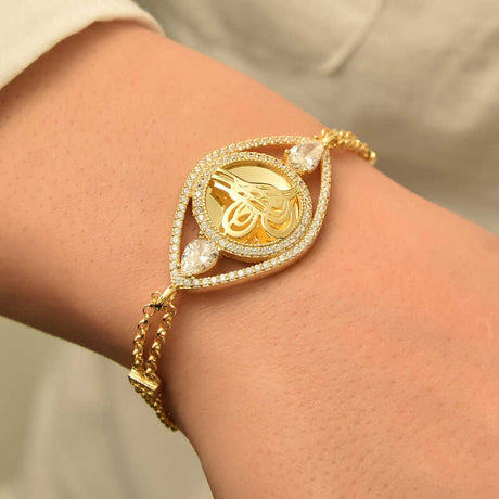 Gold Plated Tughra Bracelet - Elegant Cubic Zirconia Statement Piece
