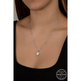 Necklace - Silver Swarovski Crystal Oval Statement Pendant
