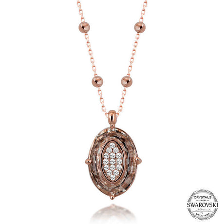 Necklace - Rose Gold Plated Silver Faceted Swarovski Crystal Oval Pendant