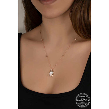 Necklace - Rose Gold Plated Silver Faceted Swarovski Crystal Oval Pendant