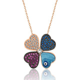 Rose Gold Plated Sterling Silver Clover & Evil Eye Necklace