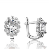 Sterling Silver Leverback Earrings - Floral Halo Cubic Zirconia
