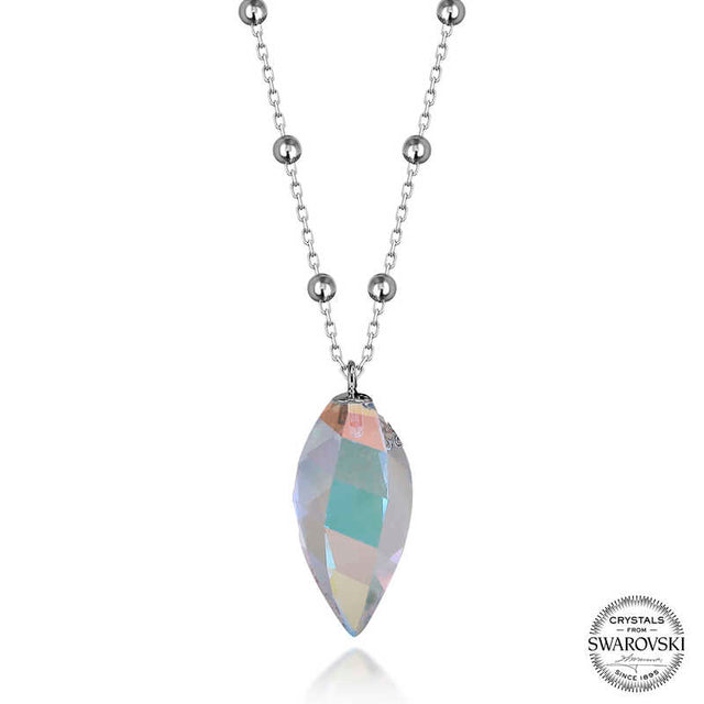 Sterling Silver Necklace - Faceted Iridescent Swarovski Crystal Pendant