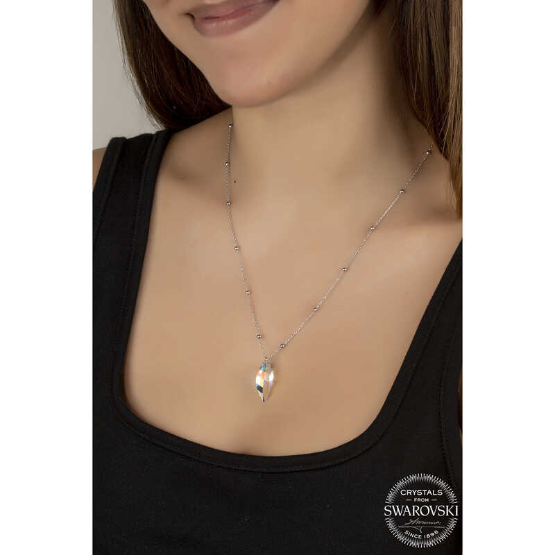 Sterling Silver Necklace - Faceted Iridescent Swarovski Crystal Pendant