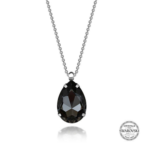 Elegant Sterling Silver Black Swarovski Crystal Teardrop Necklace