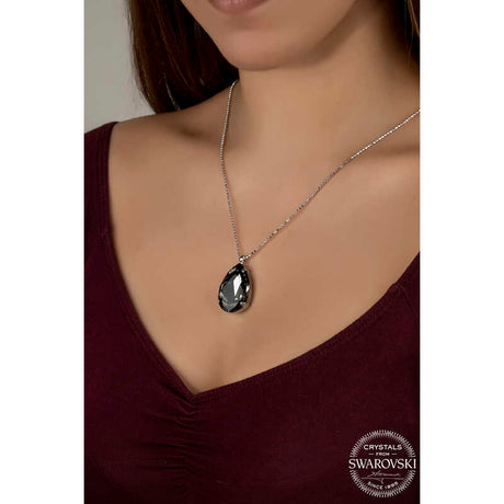 Elegant Sterling Silver Black Swarovski Crystal Teardrop Necklace