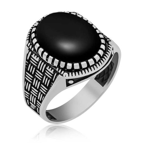 Premium Sterling Silver Ornate Onyx Men's Ring