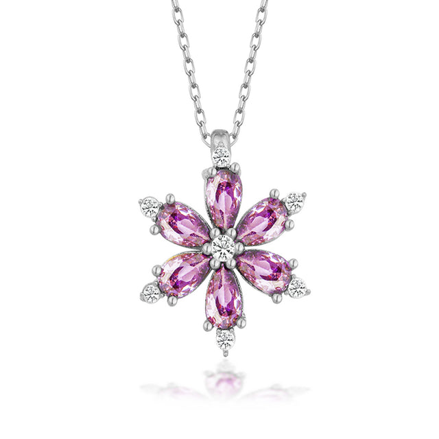 Necklace - Sterling Silver Purple Lotus Flower Pendant