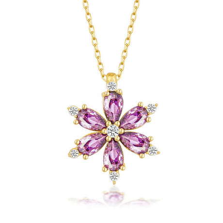 Necklace - Gold-Tone Purple Pear-Cut Stone Floral Blossom Pendant