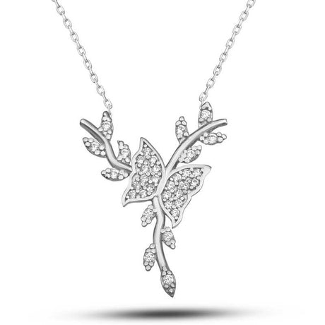 Necklace - Sterling Silver Cubic Zirconia Butterfly Branch Pendant